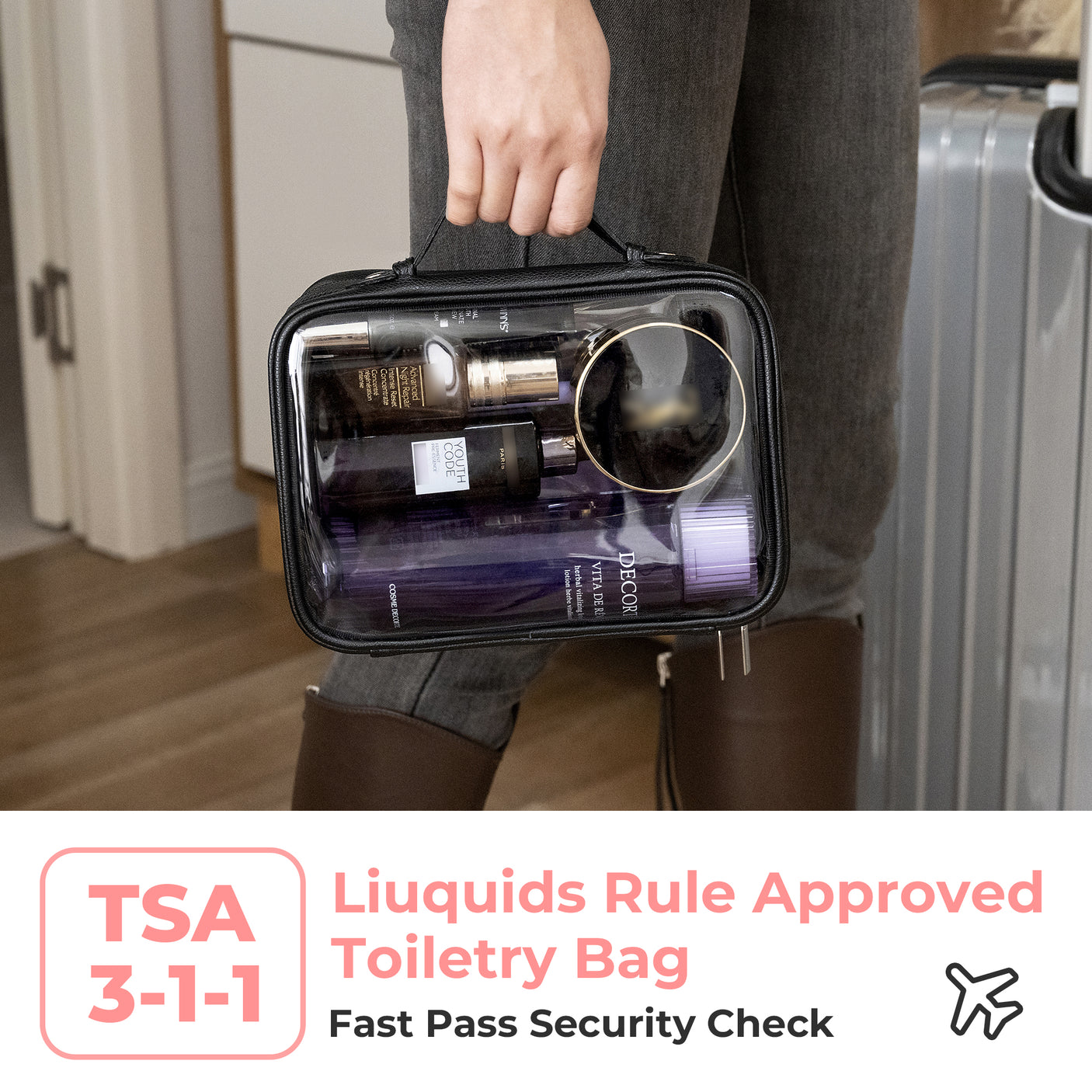 Granny’s Black Series - TSA Approved Clear Makeup Bag for 2 Size