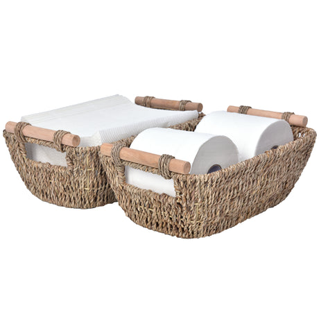 2pcs, Hand-Woven Large Storage Baskets with Wooden Handles,  Wicker Storage Baskets for Shelves, Wicker Baskets for Storage