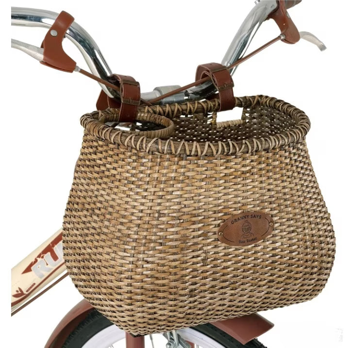 GRANNY SAYS Bike Basket, Front Wicker Handlebar Basket with Cup Holder for Adults Commuting & Errands, Dark Brown