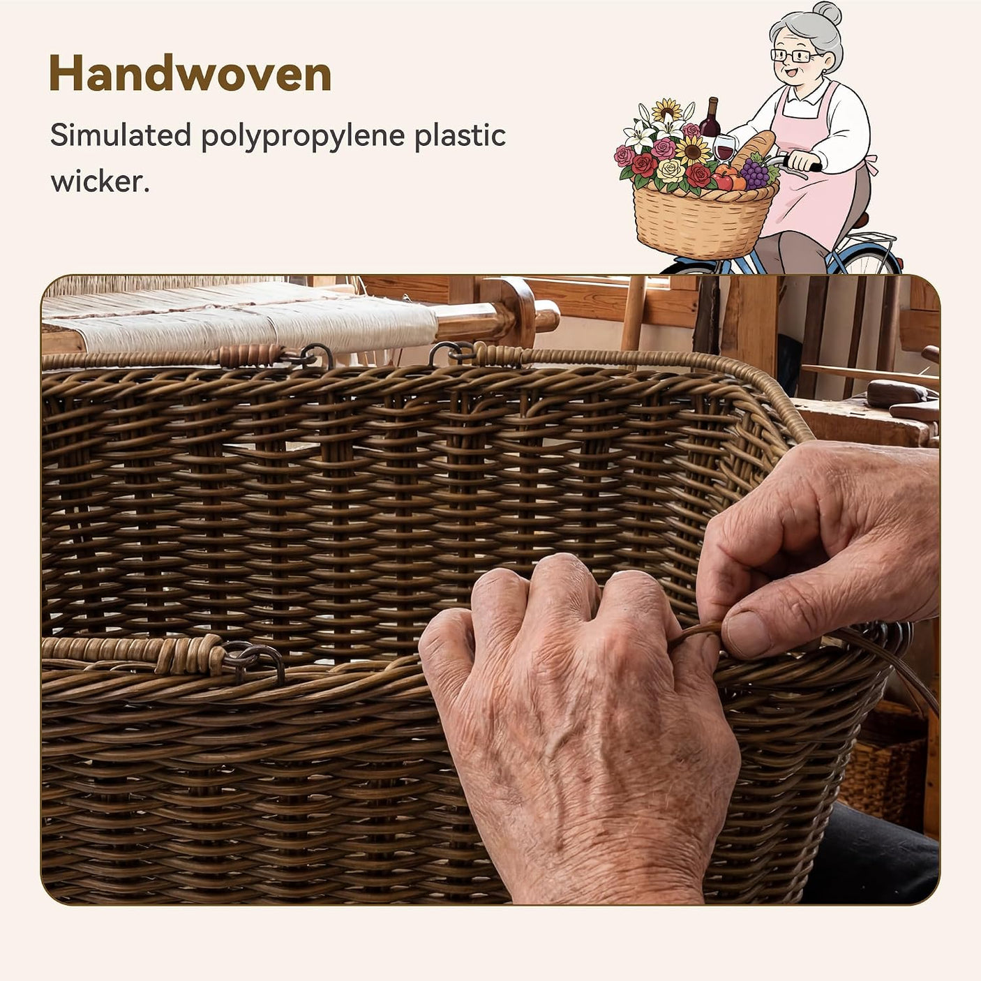 Wicker Basket for Bike, Brown
