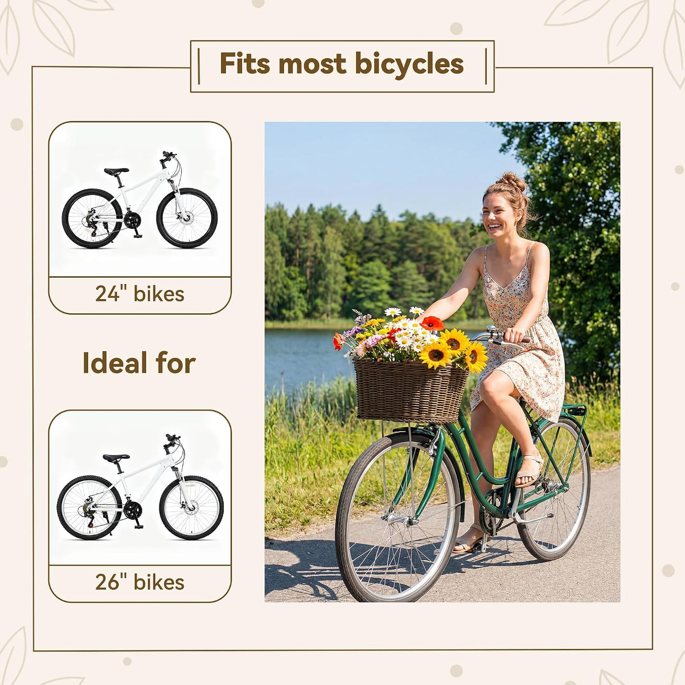 Wicker Basket for Bike, Brown