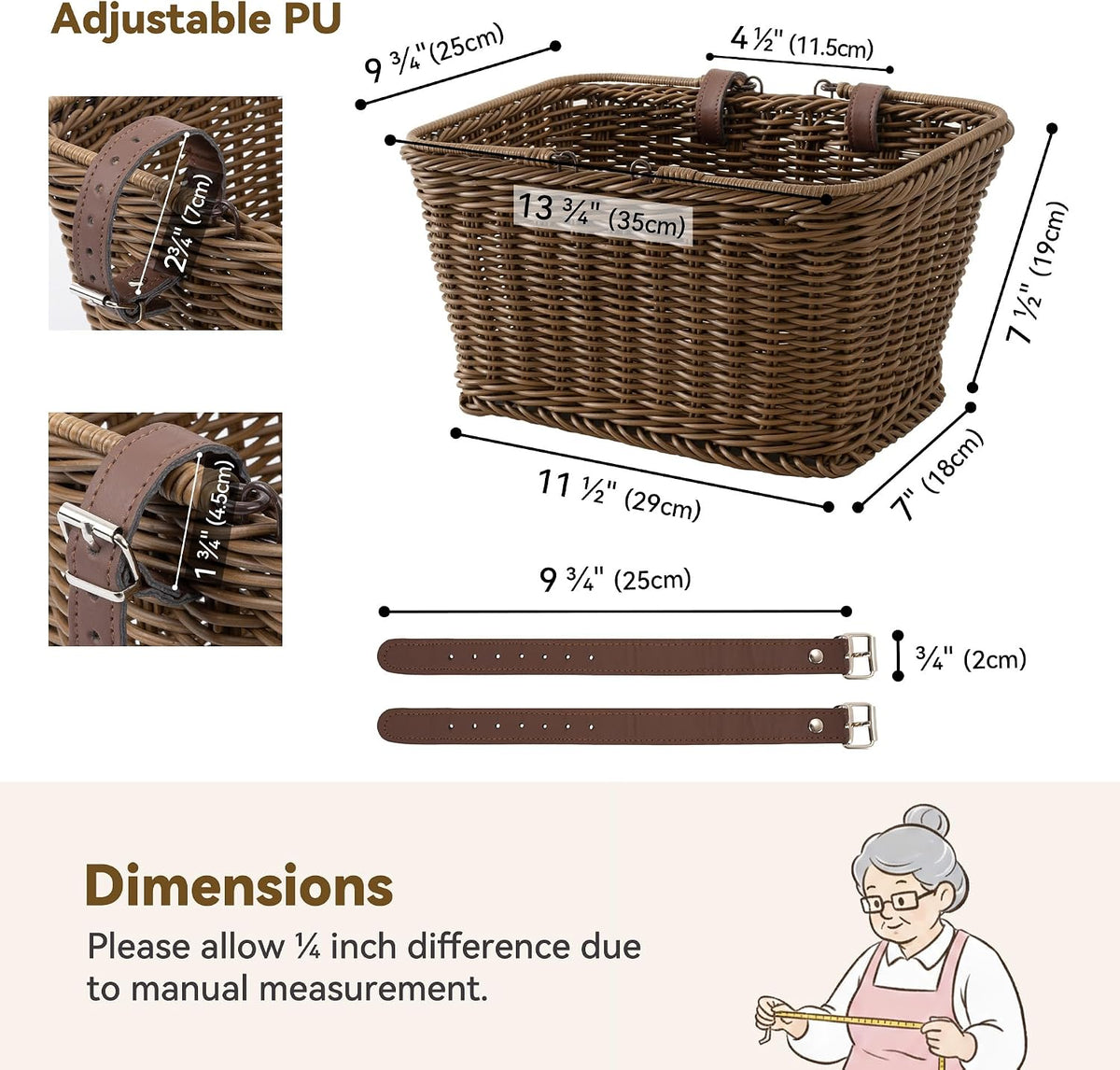 Wicker Basket for Bike, Brown