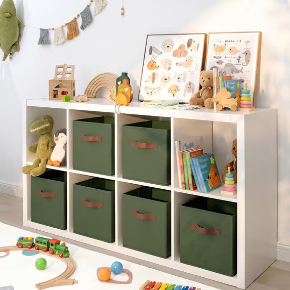 Storage Cubes with Leather Handles, 11 Inch, 6-Pack, Dark Green