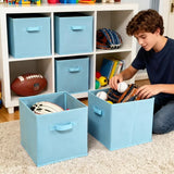 11 Inch Cube Storage Bins with Handles, 6-Pack, Blue