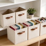 GRANNY SAYS 11 Inch Cube Storage Bins, Foldable Fabric Organizer Baskets with Premium Faux Leather Handles for Closet Storage, 6 Pack,Beige
