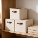 GRANNY SAYS 11 Inch Cube Storage Bins, Foldable Fabric Organizer Baskets with Premium Faux Leather Handles for Closet Storage, 6 Pack,Beige