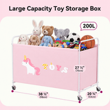 GRANNY SAYS 200L Extra Large Toy Box, 300D Oxford Cloth & Metal Toy Chest with Locking Silent Wheels, Pink