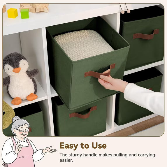 Storage Cubes with Leather Handles, 11 Inch, 6-Pack, Dark Green