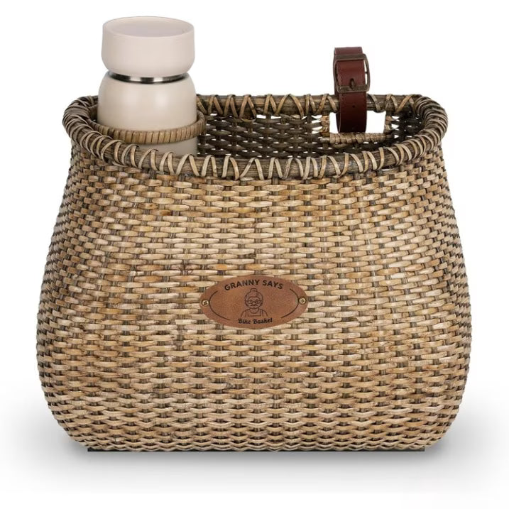 GRANNY SAYS Bike Basket, Front Wicker Handlebar Basket with Cup Holder for Adults Commuting & Errands, Dark Brown