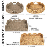 Wicker Scalloped Edge Serving Tray, Rectangle Tray with Built-in Handles, Hand-Woven Scalloped Rattan Tray, Wicker Trays for Décor