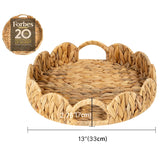 Wicker Scalloped Edge Serving Tray, Rectangle Tray with Built-in Handles, Hand-Woven Scalloped Rattan Tray, Wicker Trays for Décor