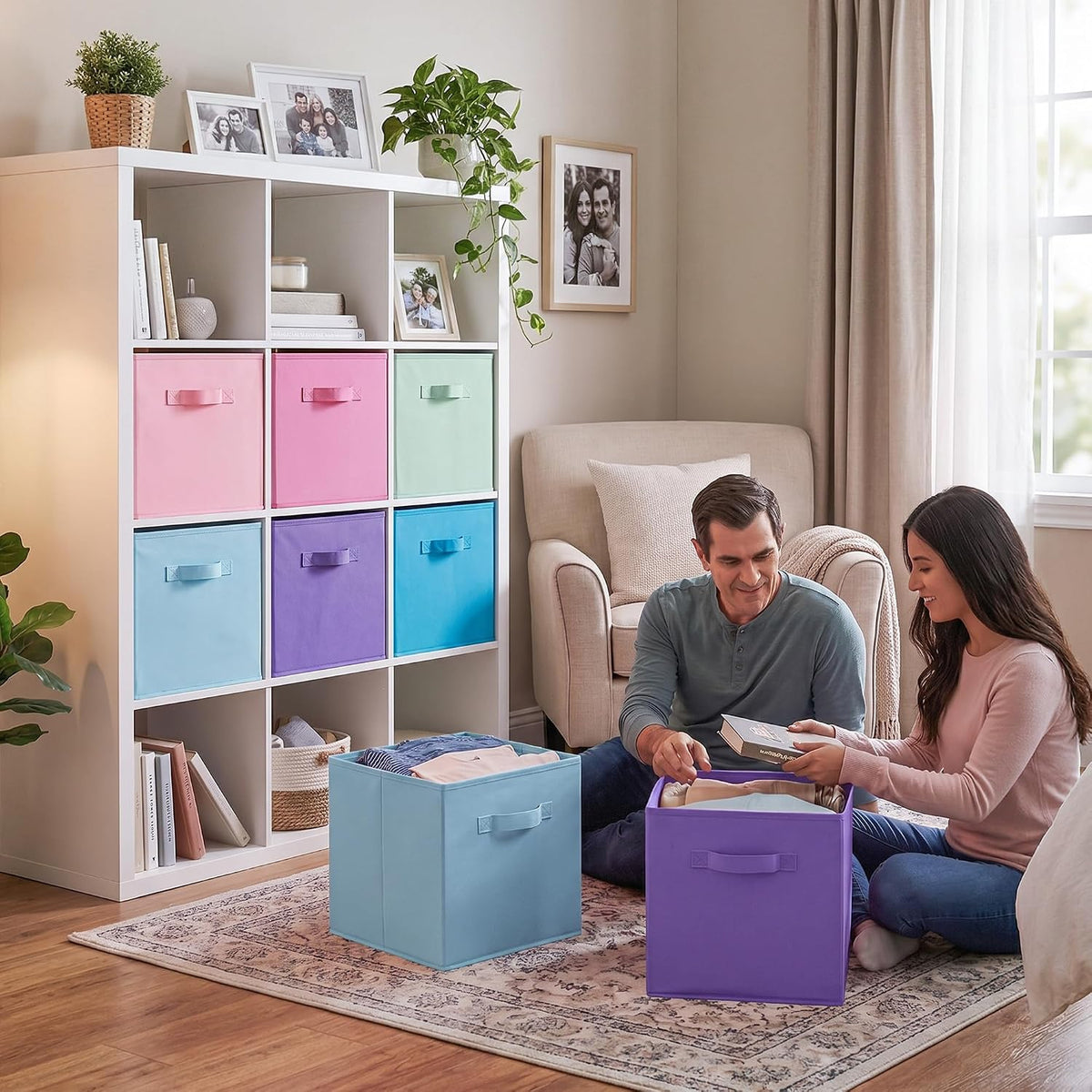 GRANNY SAYS 6 Icy Pastel Colors Cube Storage Bins, 11 Inch Foldable Fabric Organizer Baskets with Dual Handles, 6 Pack