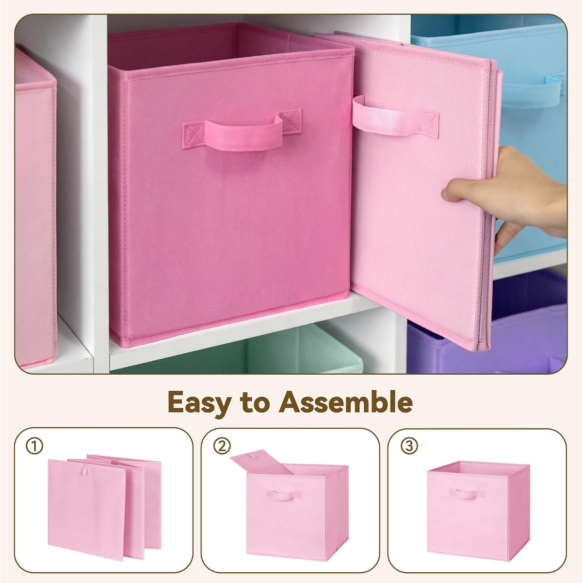 GRANNY SAYS 6 Icy Pastel Colors Cube Storage Bins, 11 Inch Foldable Fabric Organizer Baskets with Dual Handles, 6 Pack