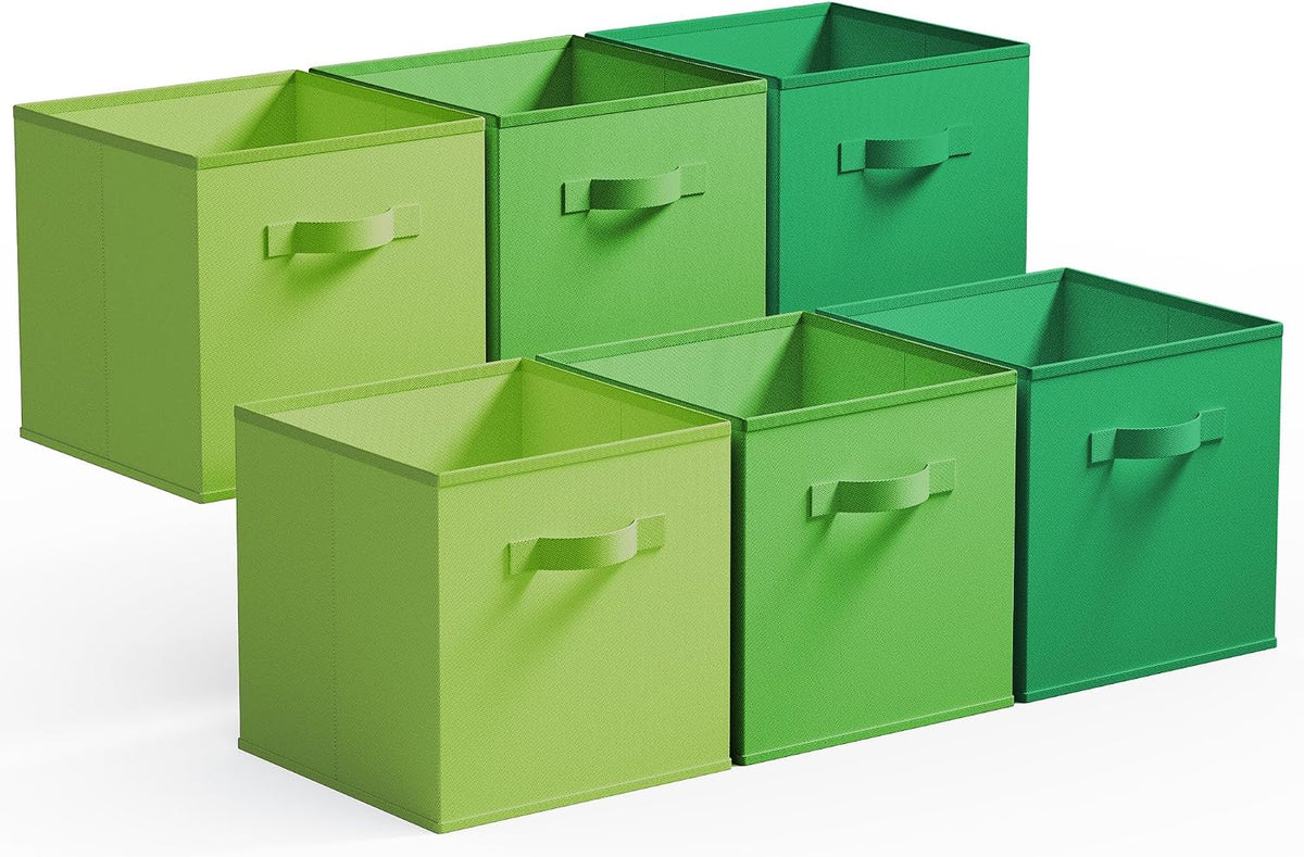 GRANNY SAYS Set of 6 Cube Storage Bins, 11 Inch Foldable Fabric Baskets, Forest Green Gradient for Closet & Kitchen Organizing