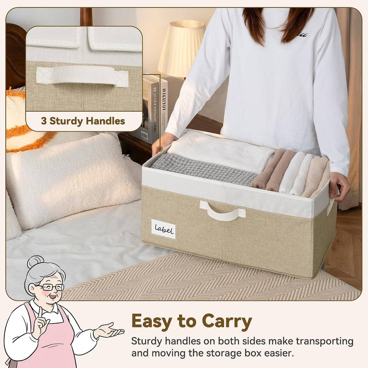 GRANNY SAYS Collapsible Fabric Storage Bins with Lids, Two-Tone White Top & Brown Bottom Closet Organizer Boxes, 2-Pack