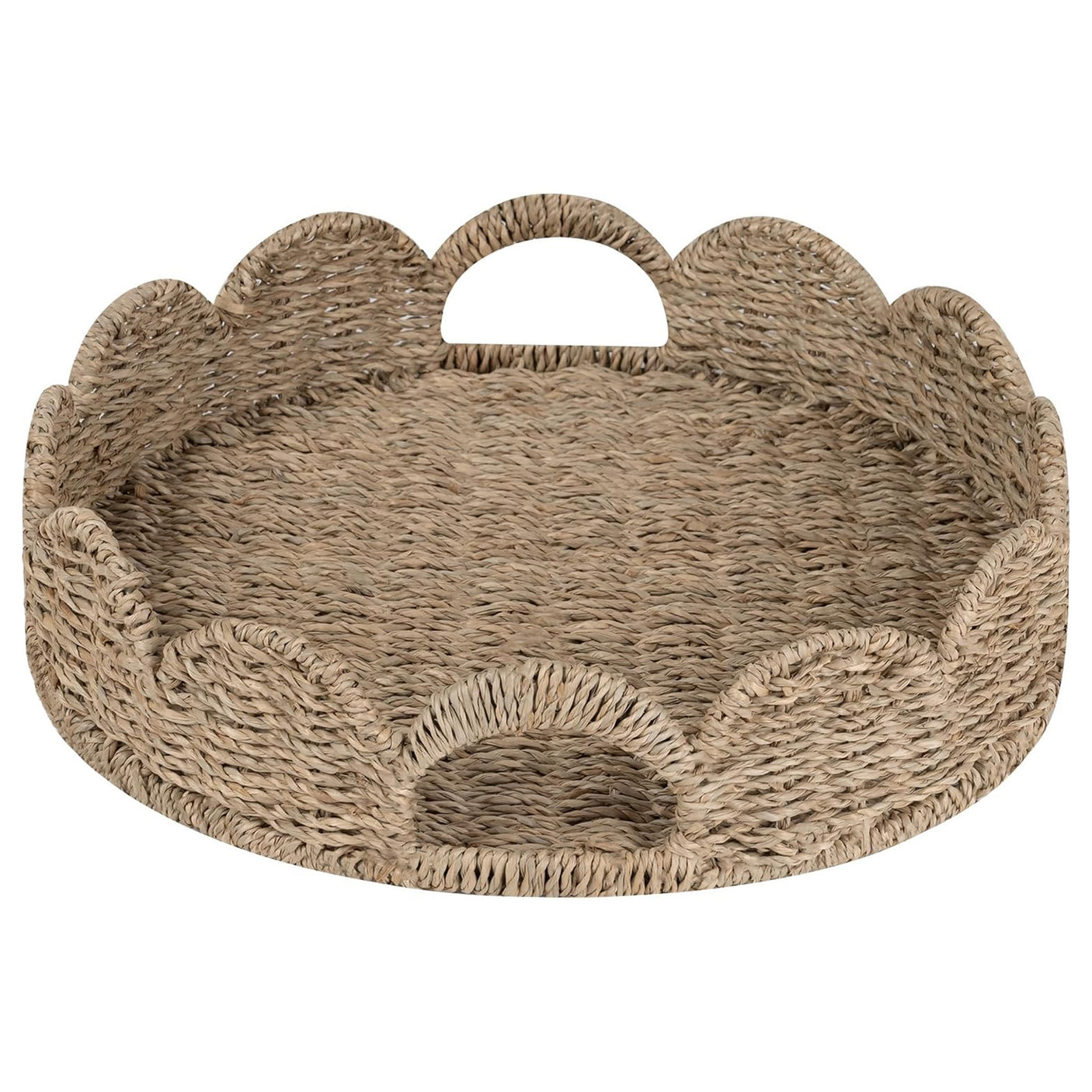 Wicker Scalloped Edge Serving Tray, Rectangle Tray with Built-in Handles, Hand-Woven Scalloped Rattan Tray, Wicker Trays for Décor