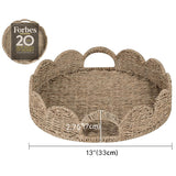 Wicker Scalloped Edge Serving Tray, Rectangle Tray with Built-in Handles, Hand-Woven Scalloped Rattan Tray, Wicker Trays for Décor