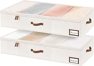 Underbed Storage Box With Zippers, Underbed Storage Clothes Organizer With Sturdy Structure, 2 pack