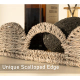 Wicker Scalloped Edge Serving Tray, Rectangle Tray with Built-in Handles, Hand-Woven Scalloped Rattan Tray, Wicker Trays for Décor