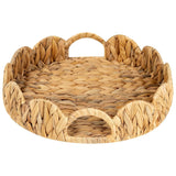 Wicker Scalloped Edge Serving Tray, Rectangle Tray with Built-in Handles, Hand-Woven Scalloped Rattan Tray, Wicker Trays for Décor