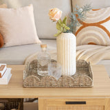 Wicker Scalloped Edge Serving Tray, Rectangle Tray with Built-in Handles, Hand-Woven Scalloped Rattan Tray, Wicker Trays for Décor