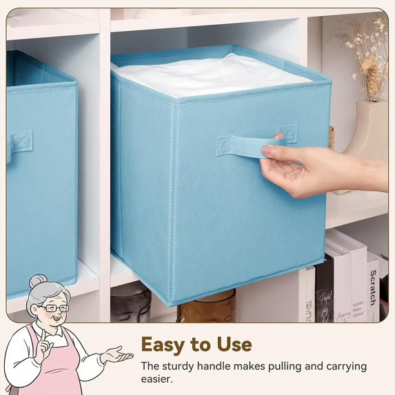 11 Inch Cube Storage Bins with Handles, 6-Pack, Blue