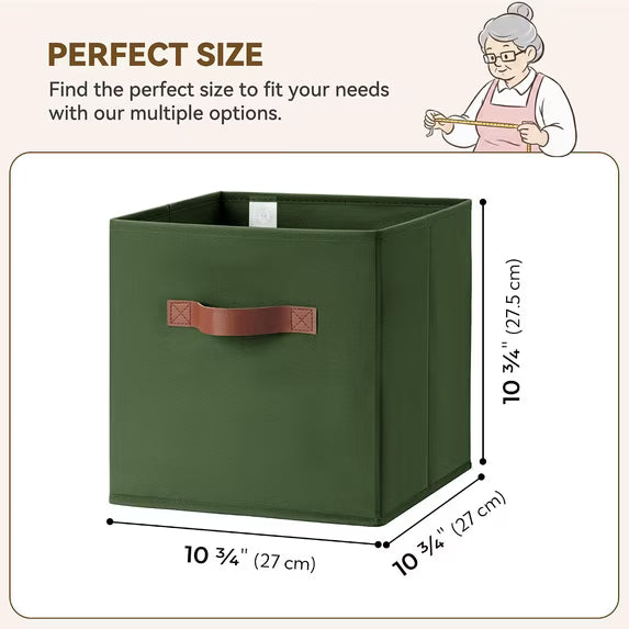 Storage Cubes with Leather Handles, 11 Inch, 6-Pack, Dark Green