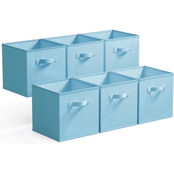 11 Inch Cube Storage Bins with Handles, 6-Pack, Blue