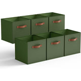 Storage Cubes with Leather Handles, 11 Inch, 6-Pack, Dark Green