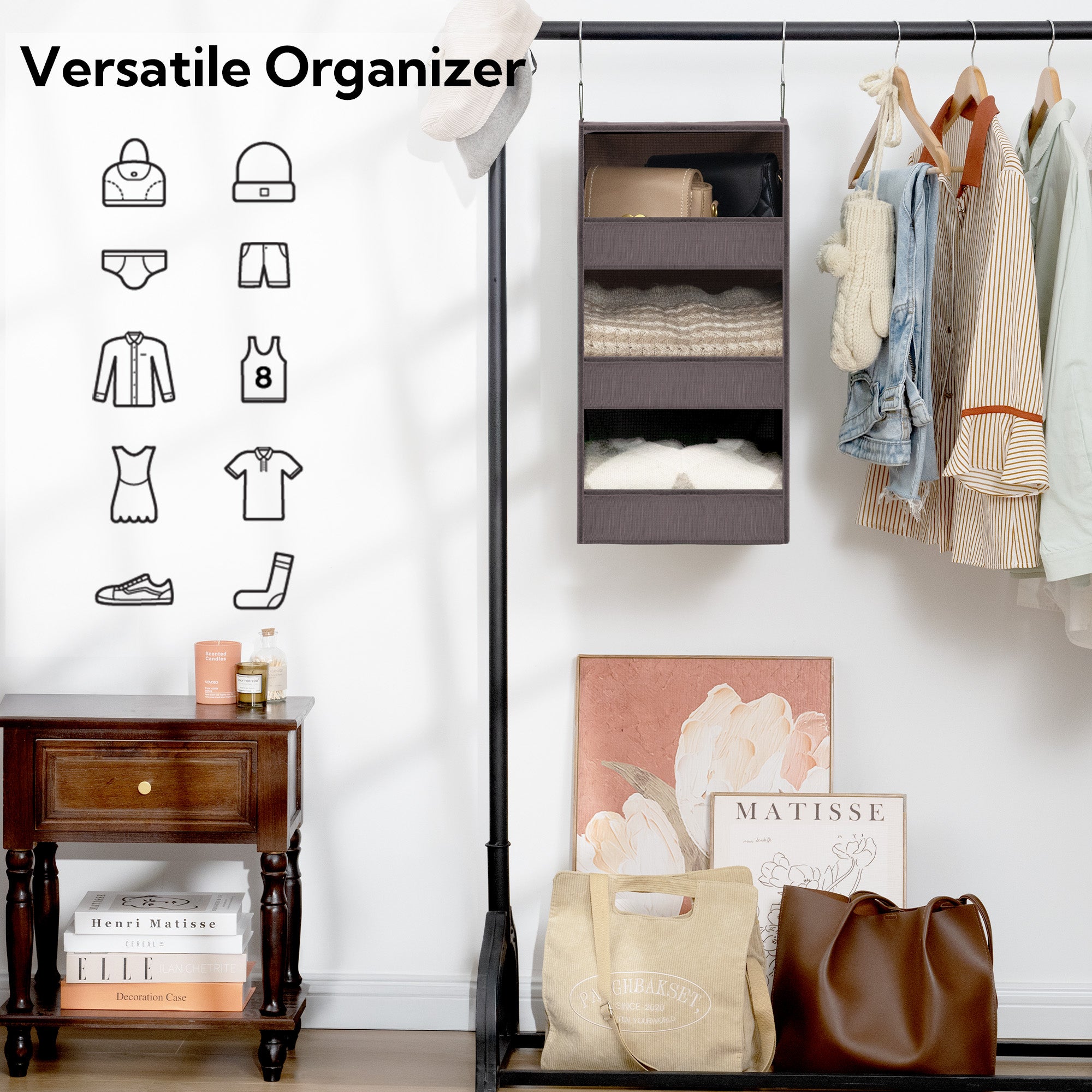 3-Shelf Collapsible Hanging Closet Organizer