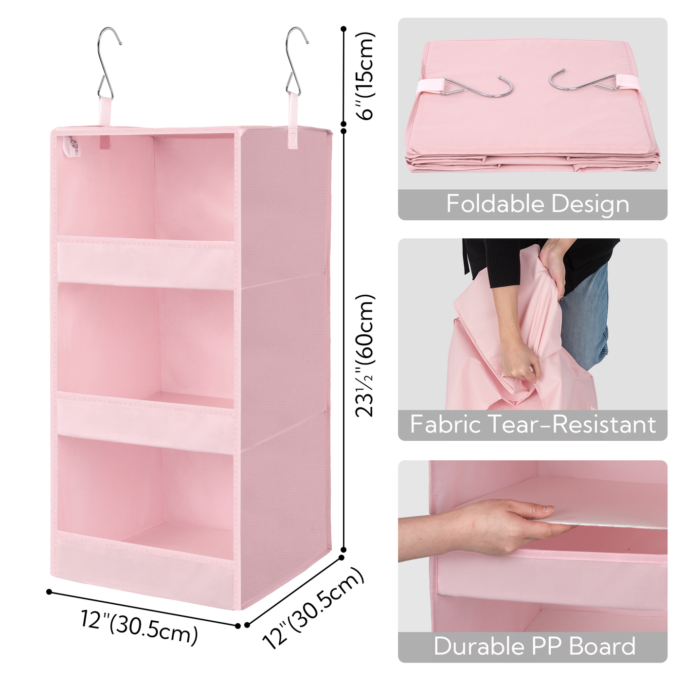 3-Shelf Foldable Hanging Shelves, 2 Pack