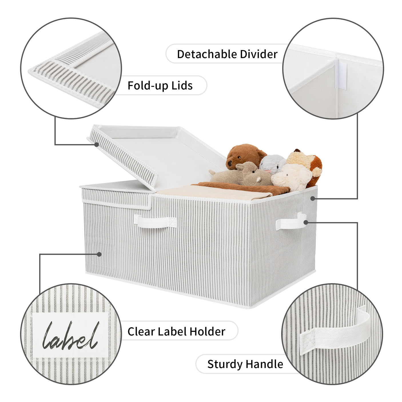 Jumbo Fabric Storage Bin with Double-open Lid