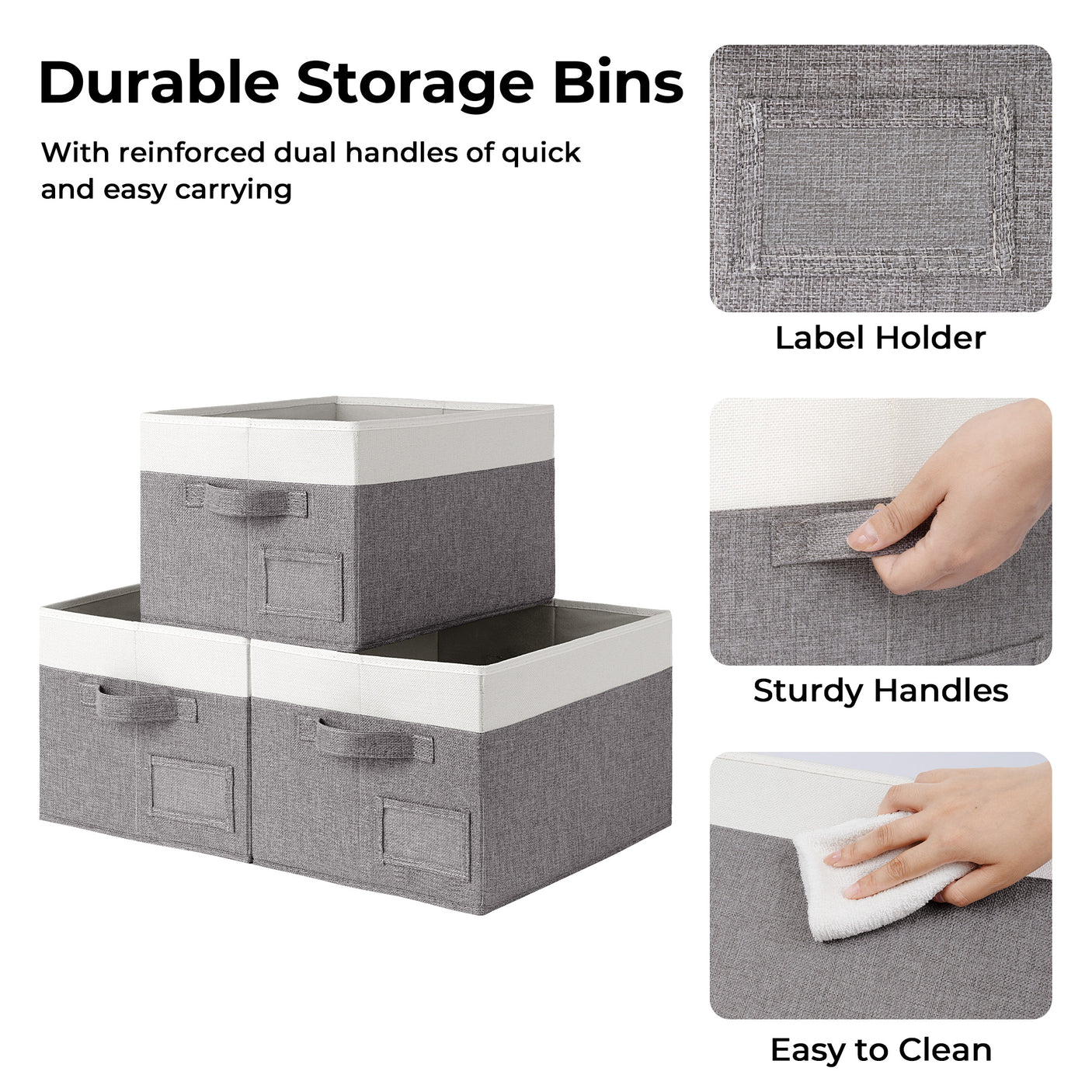 Granny's Colorful Series - 3 Pcs Fabric Storage Bins for 2 Sizes & 3 Color