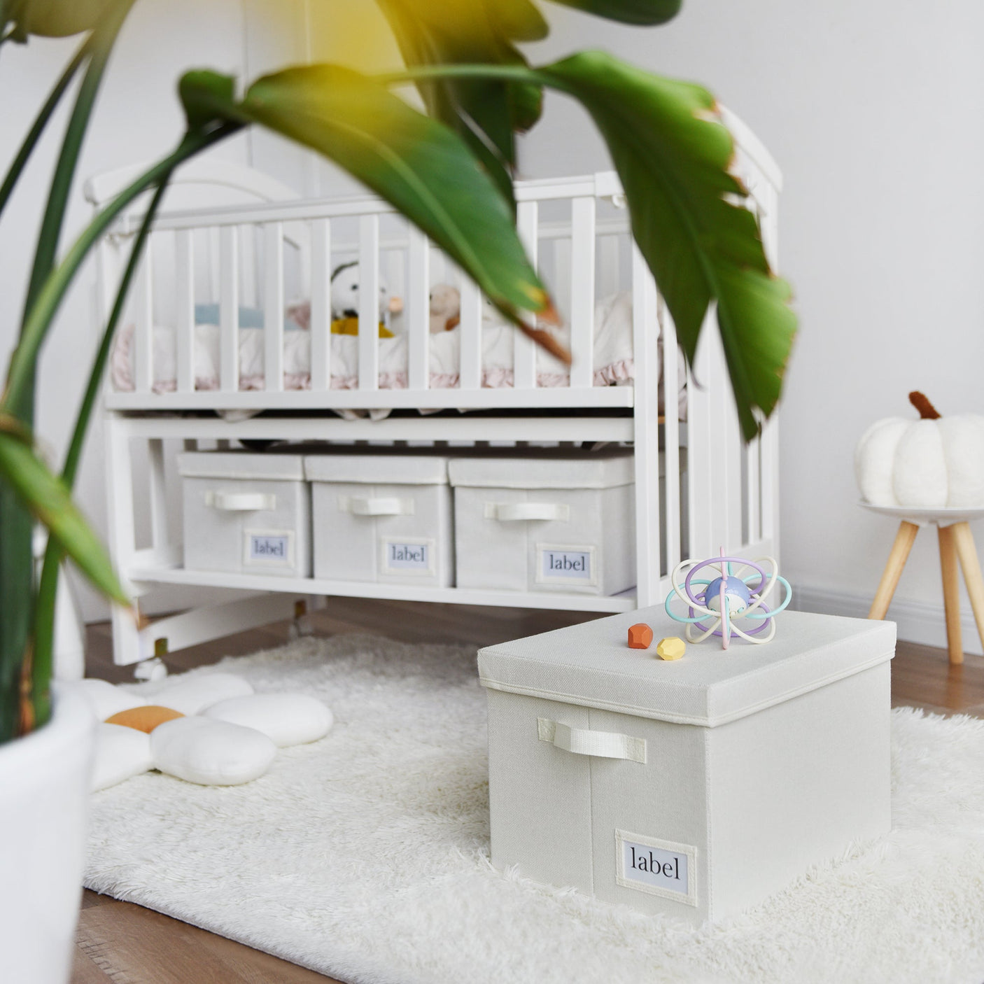 Fabric Storage Bins with Lids and Label Holder