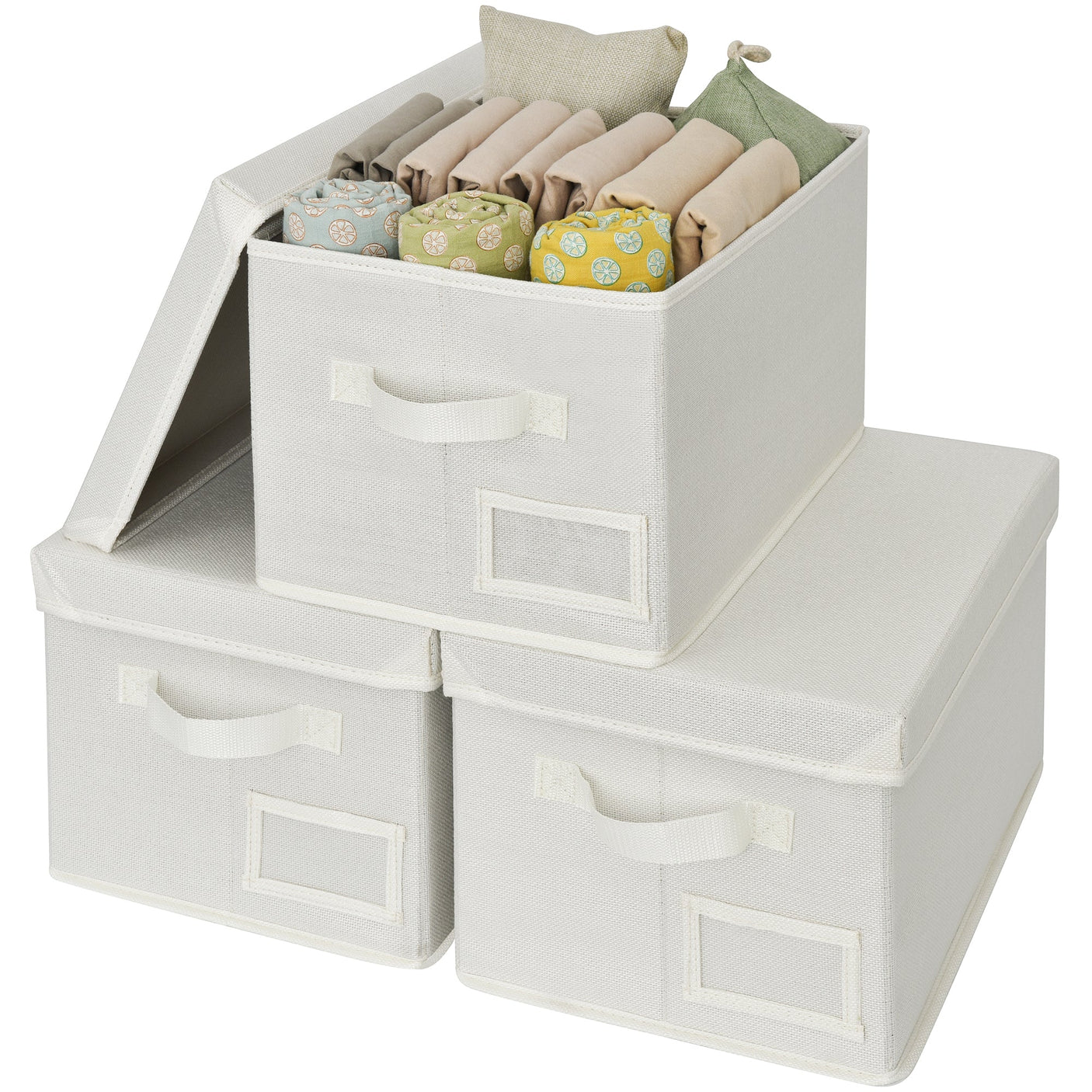 Fabric Storage Bins with Lids and Label Holder