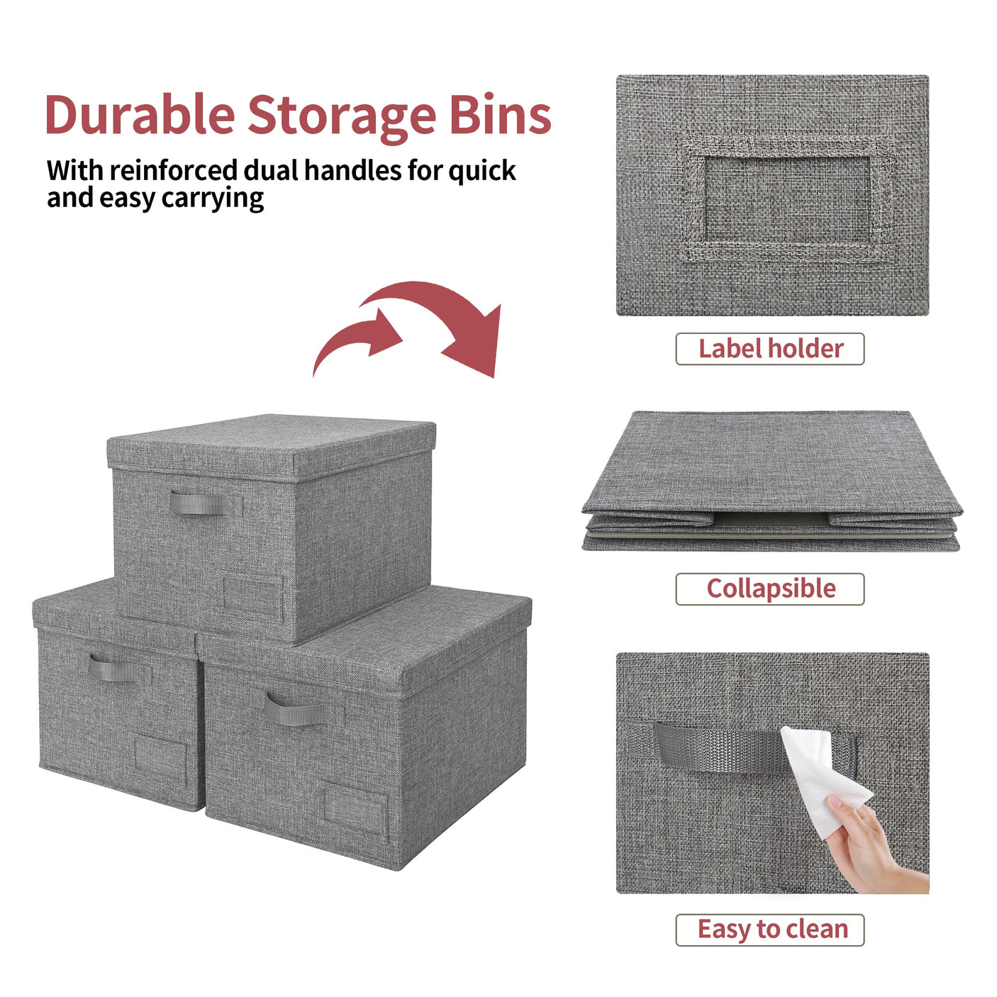 Fabric Storage Bins with Lids and Label Holder