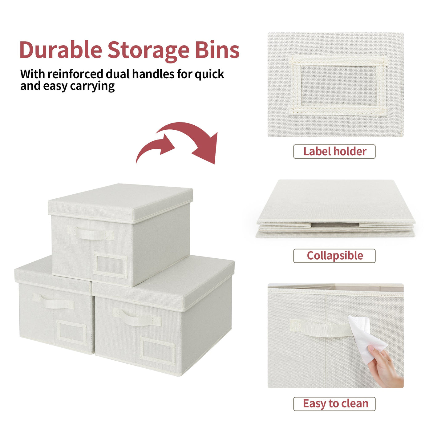 Fabric Storage Bins with Lids and Label Holder