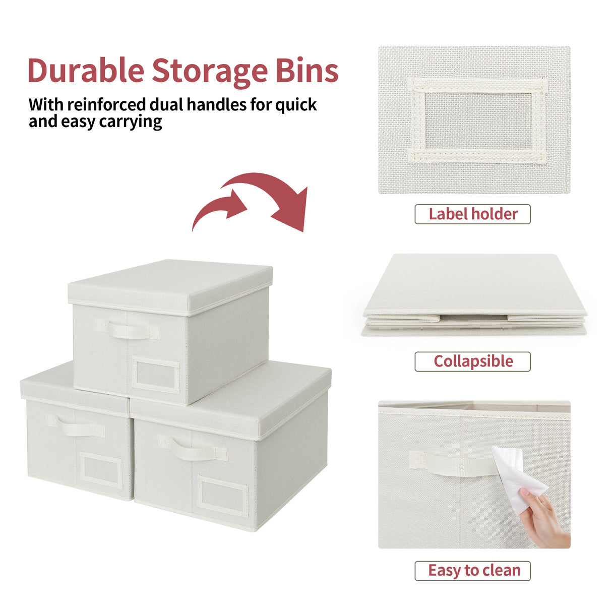 🍀Fabric Storage Bins with Lids, Pack of 3