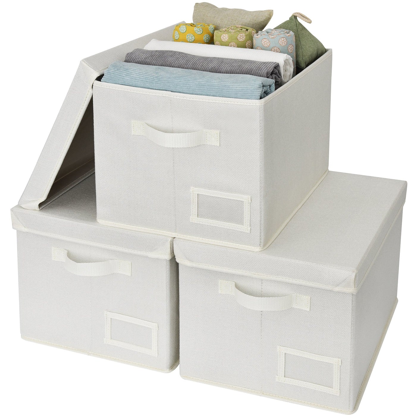 Fabric Storage Bins with Lids and Label Holder