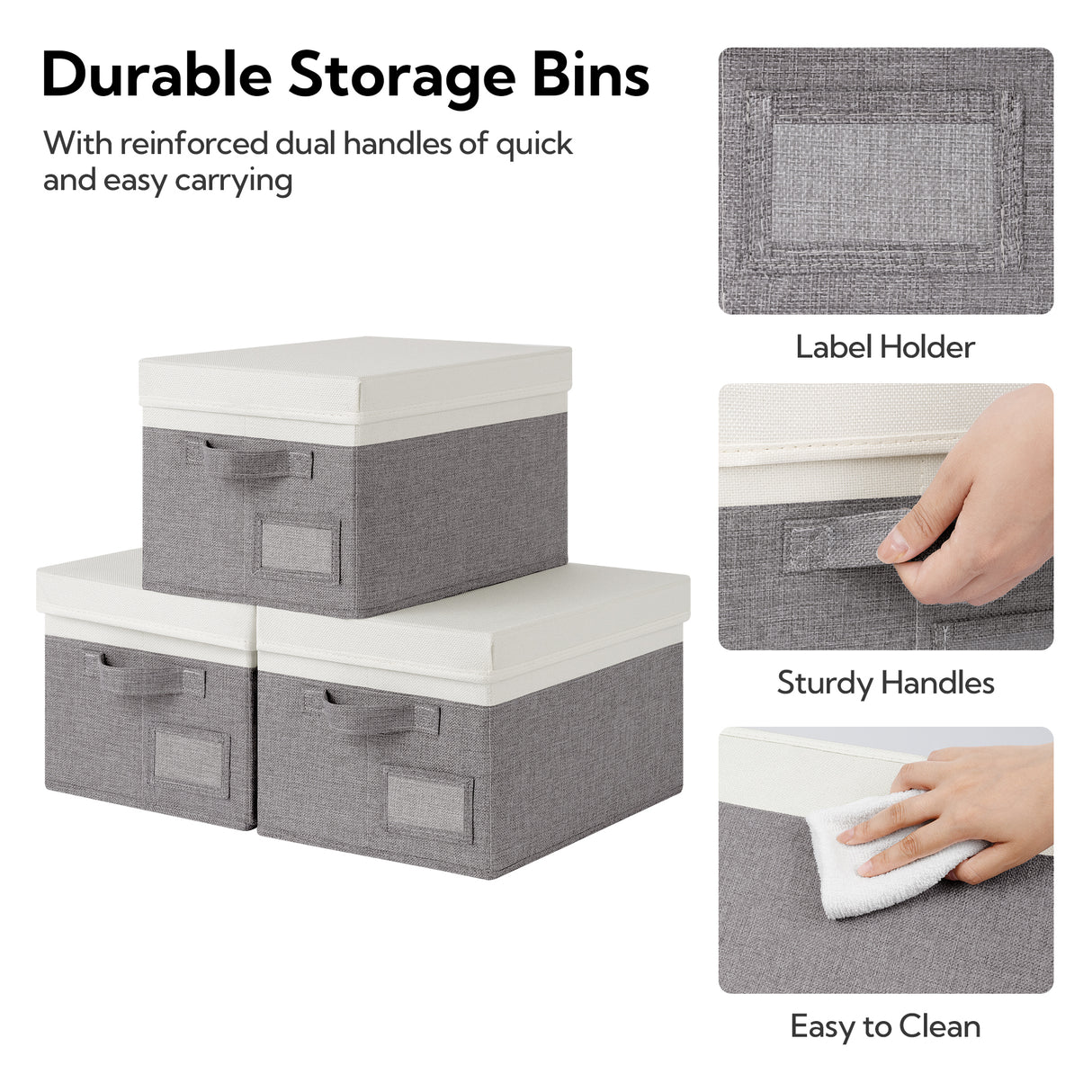 🍀Fabric Storage Bins with Lids for Organizing, Pack of 3