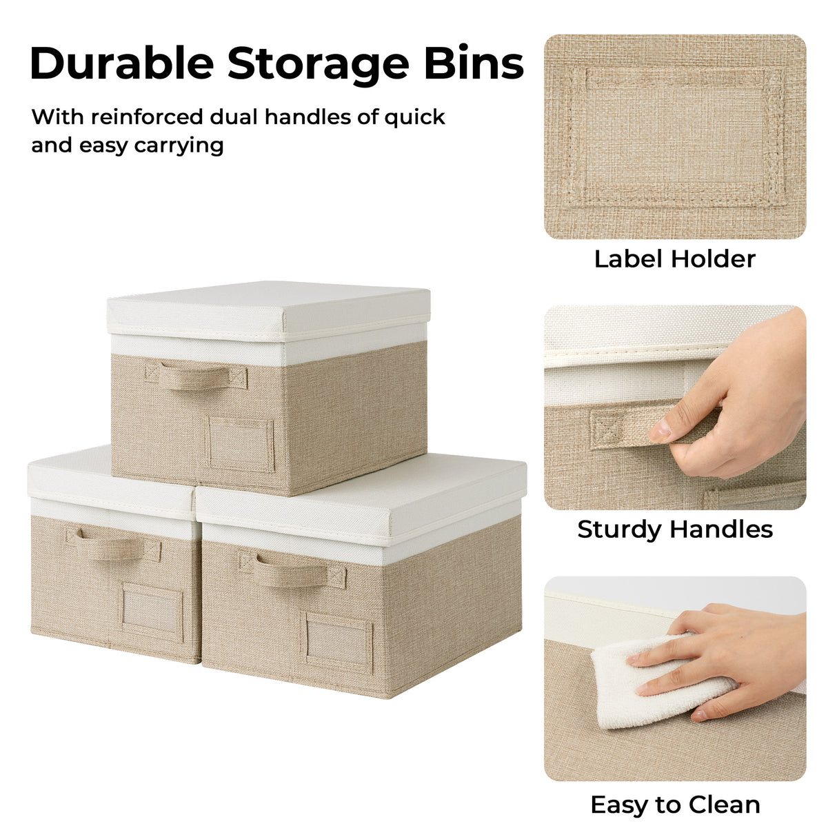 🍀Fabric Storage Bins with Lids for Organizing, Pack of 3