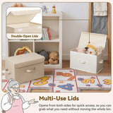 Fabric Storage Bins with Flip-Top Lid, Large, 2-Pack, Ivory White & Khaki