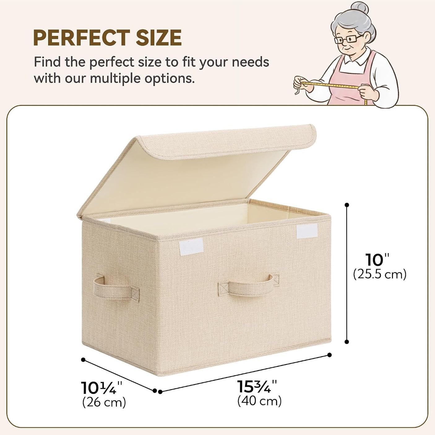 Fabric Storage Bins with Flip-Top Lid, Large, 2-Pack, Ivory White & Khaki
