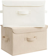 Fabric Storage Bins with Flip-Top Lid, Large, 2-Pack, Ivory White & Khaki