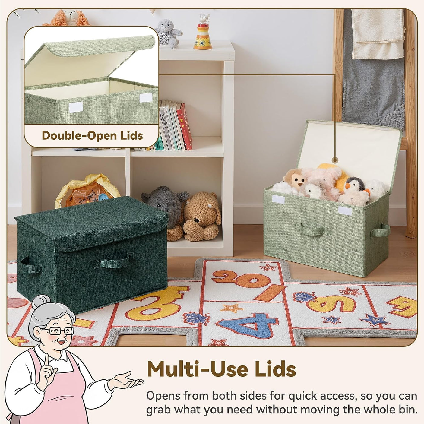 Fabric Storage Box with Flip-Top Lid, Large, 2-Pack, Sage Green & Dark Green