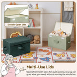 Fabric Storage Box with Flip-Top Lid, Large, 2-Pack, Sage Green & Dark Green
