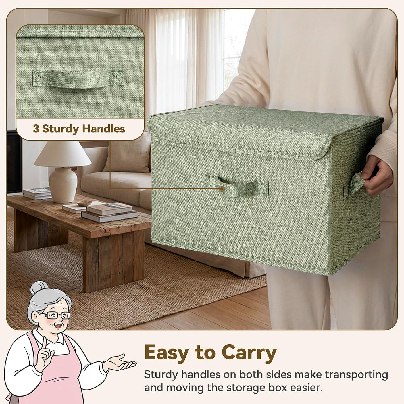 Fabric Storage Box with Flip-Top Lid, Large, 2-Pack, Sage Green & Dark Green