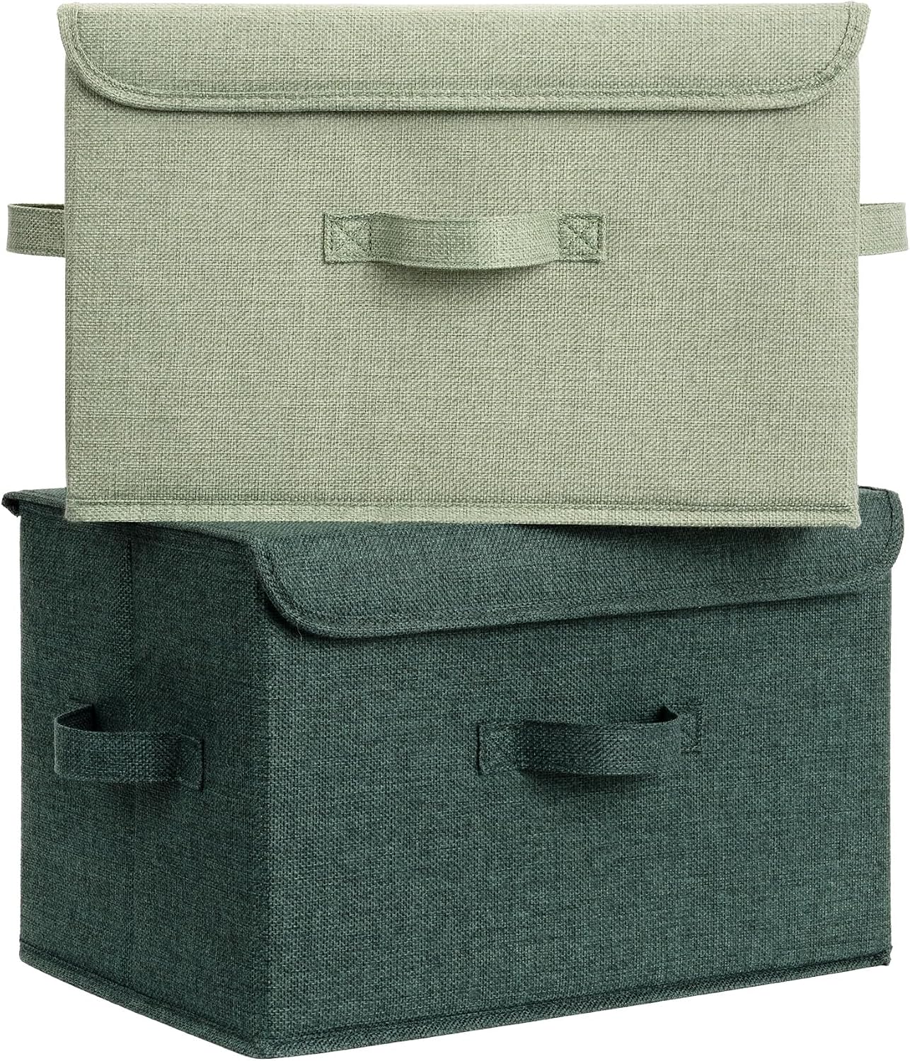Fabric Storage Box with Flip-Top Lid, Large, 2-Pack, Sage Green & Dark Green