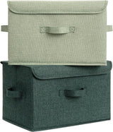 Fabric Storage Box with Flip-Top Lid, Large, 2-Pack, Sage Green & Dark Green