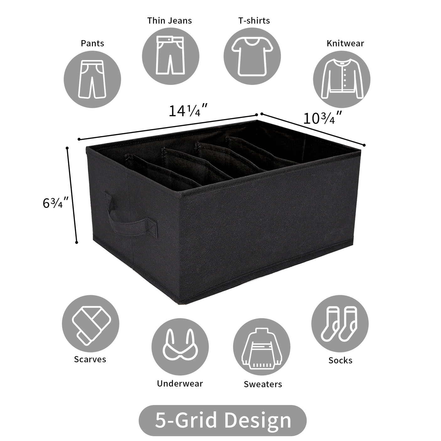 5-Grid Drawer Clothes Organizer, 4 Pack